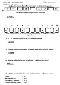 Özel eğitim matematik değerlendirme çalışma kağıdı örneği
