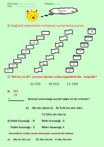 Özel eğitim matematik genel değerlendirme çalışma kağıdı örneği