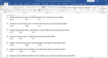 1. Sınıf Matematik Toplama Çıkarma Problemleri