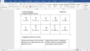 1. Sınıf Matematik Toplama İşlemi Çalışma Kağıtları