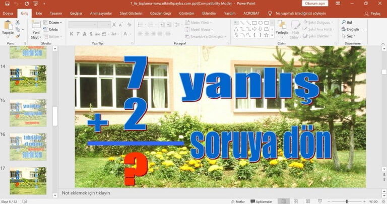 10 içerisinde Toplama İşlemi – 7 ve 8 ile Toplama – Sunu