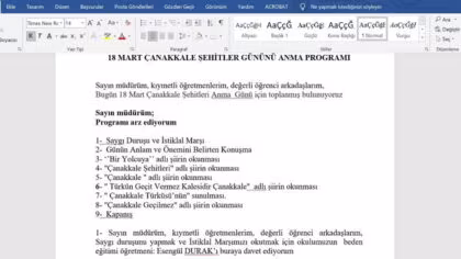 18 Mart Çanakkale Şehitlerini Anma Programı ve Şiirleri – Word