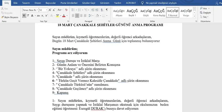 18 Mart Çanakkale Şehitlerini Anma Programı ve Şiirleri