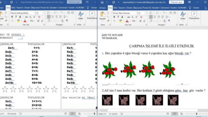 2. Sınıf Matematik Çarpma İşlemi Etkinlikleri