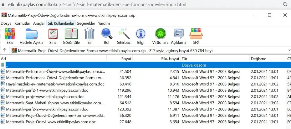 2. sınıf Matematik Dersi Performans Ödevleri- 8 Adet