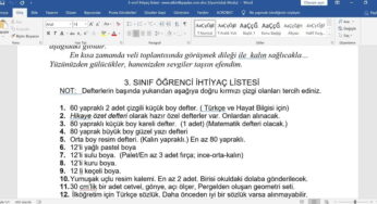 1. Sınıf ve 2. Sınıf İhtiyaç Listesi – word