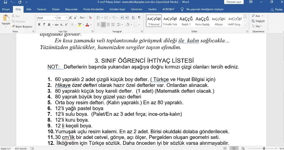 İhtiyaç Listesi