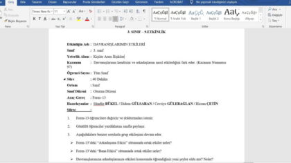 3. Sınıf Rehberlik Davranışlarımın Etkileri Etkinliği