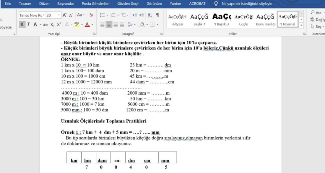 4. Sınıf Matematik Uzunluk Ölçüleri Konu Özeti