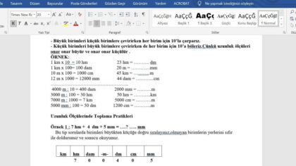 4. Sınıf Matematik Uzunluk Ölçüleri Konu Özeti