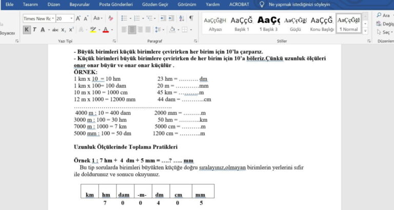 4. Sınıf Matematik Uzunluk Ölçüleri Konu Özeti
