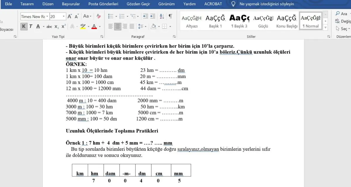 4. Sınıf Matematik Uzunluk Ölçüleri Konu Özeti