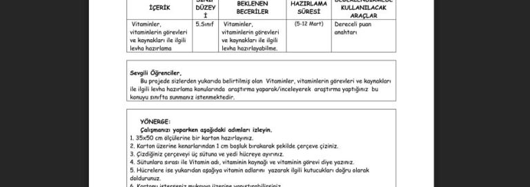 5. Sınıf Fen Bilgisi Performans ve Proje Ödevleri