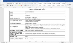 6. Sınıf Beden Eğitimi Günlük Ders Planları – Toplu Word Formatında İndirin