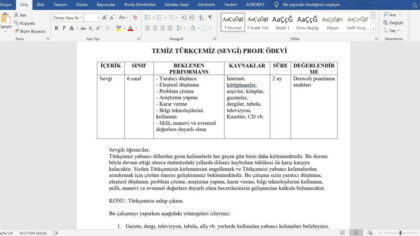 6. Sınıf Türkçe İçin Maarif Modeli Proje ve Performans Ödevi Örnekleri