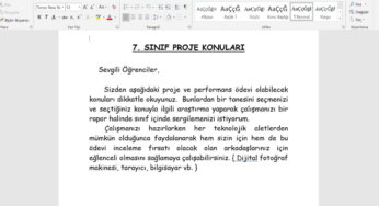 7. Sınıf Türkçe Performans ve Proje Ödev Konuları – Word