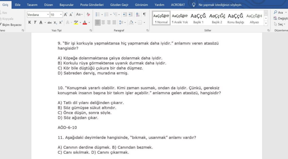 Atasözleri – Özdeyişler – Deyimler – Terimler Yaprak Testi
