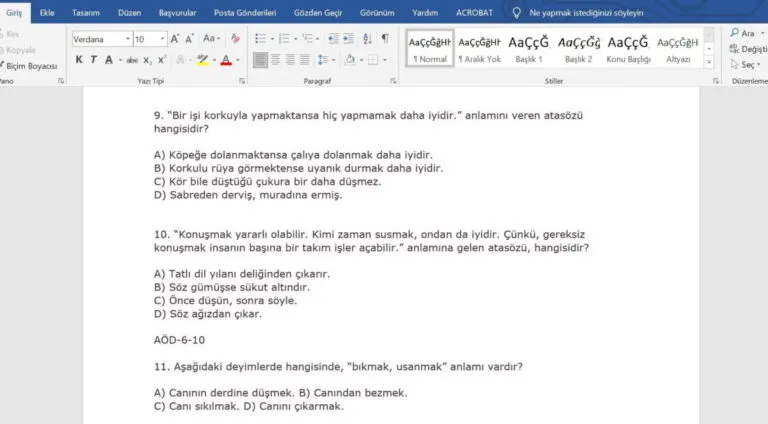 Atasözleri – Özdeyişler – Deyimler – Terimler Yaprak Testi