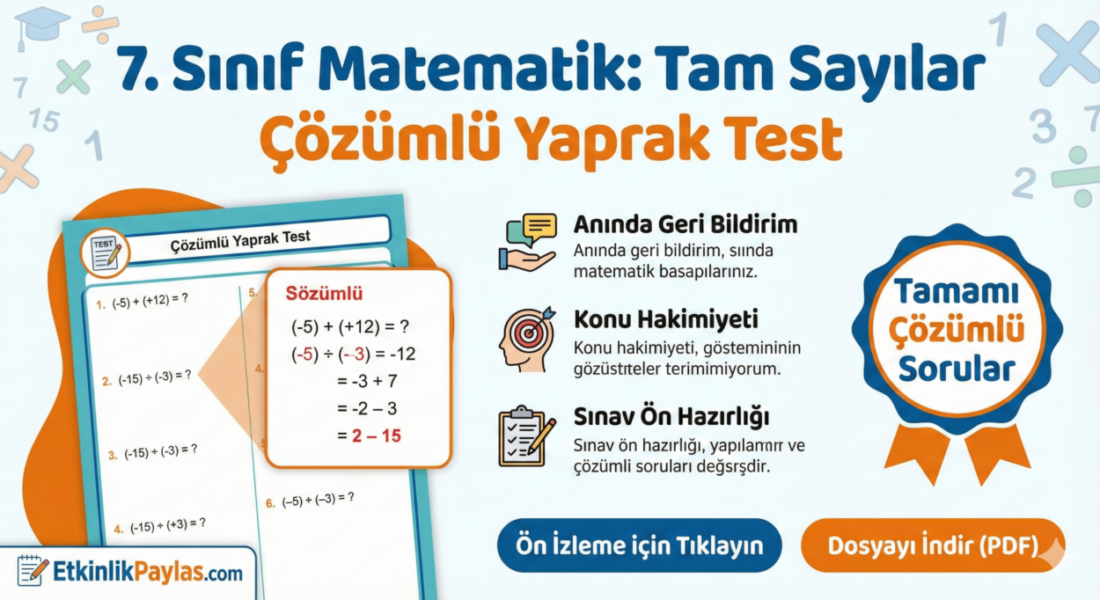 Çözümlü Yaprak Test – 7. Sınıf Matematik