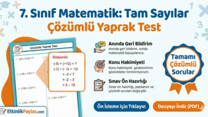 Çözümlü Yaprak Test – 7. Sınıf Matematik