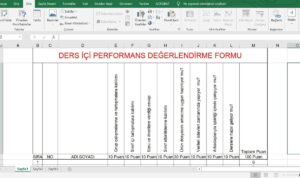Ders İçi Performans Değerlendirme Formu – Excel Hesaplamalı