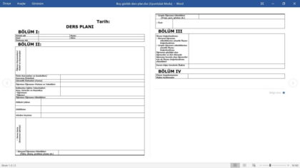 Ders Planı Örneği – Günlük – word ve pdf