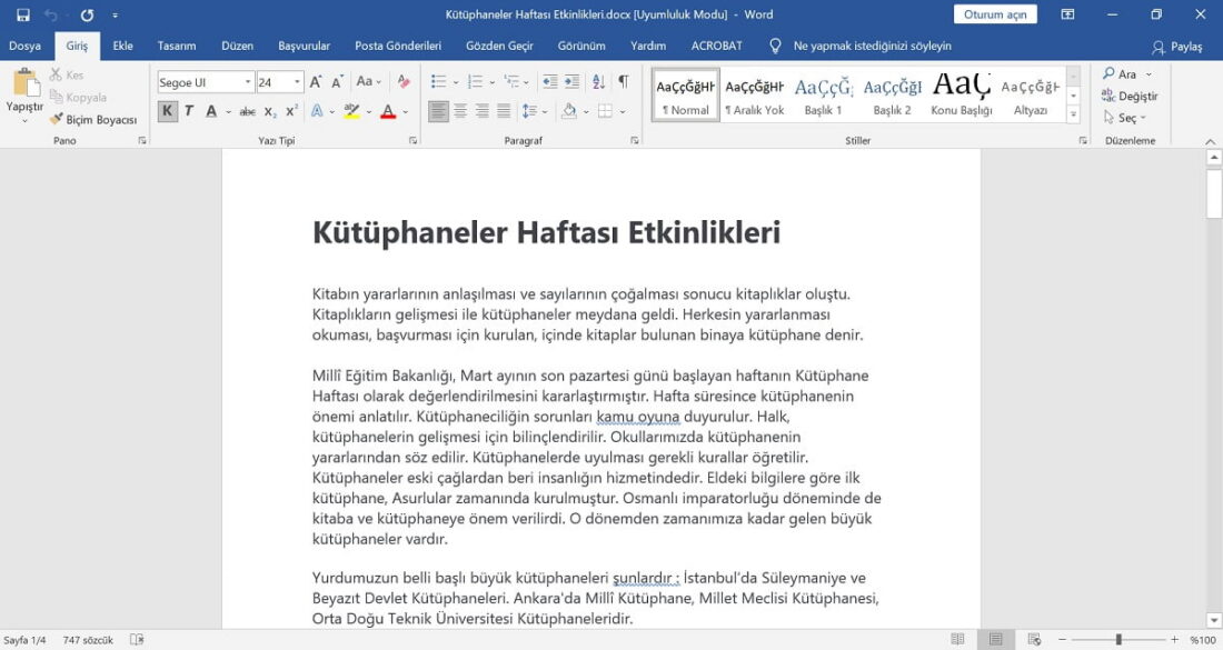 Dünya Kitap Günü ve Kütüphaneler Haftası Etkinlikleri