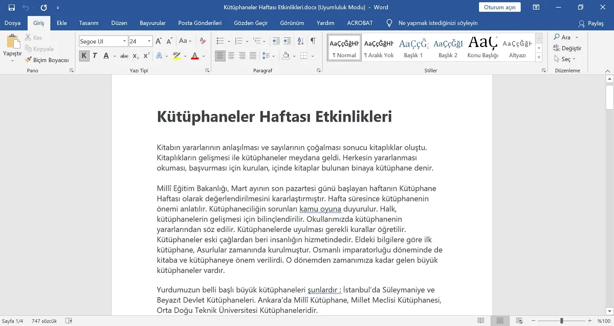 Dünya Kitap Günü ve Kütüphaneler Haftası Etkinlikleri