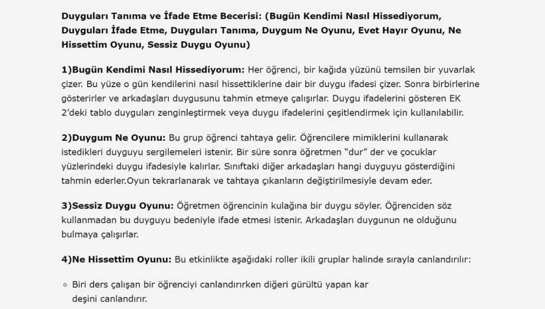 Duyguları Tanıma ve İfade Etme Becerisi Oyunları