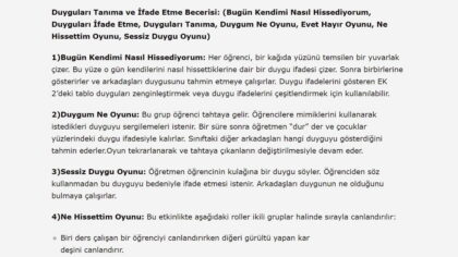 Duyguları Tanıma ve İfade Etme Becerisi Oyunları