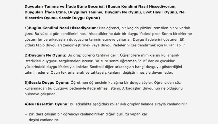 Duyguları Tanıma ve İfade Etme Becerisi Oyunları