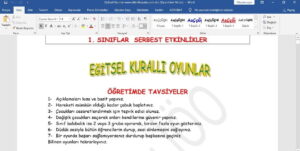 Eğitsel Oyunlar – Sınıfça Oynanan Oyunlar – word