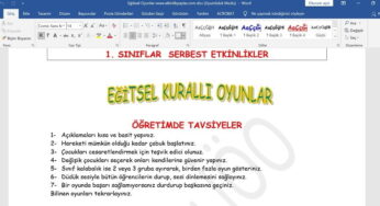 Eğitsel Oyunlar – Sınıfça Oynanan Oyunlar – word