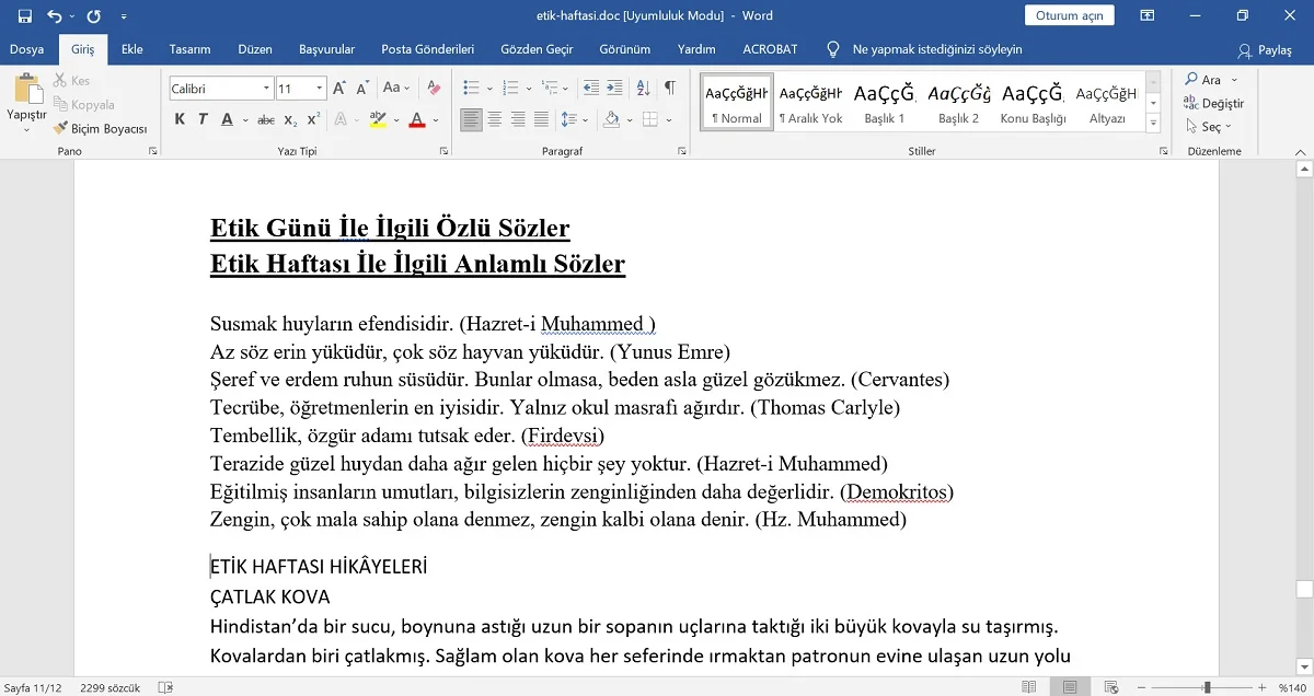 Etik Haftası Kutlama Programı