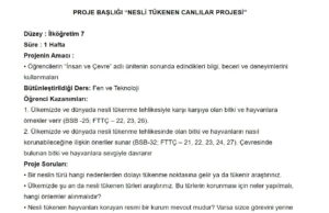 Fen Bilgisi Proje Ödevi “NESLİ TÜKENEN CANLILAR PROJESİ”