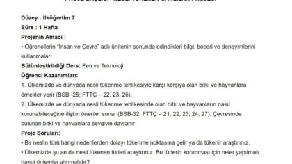 Fen Bilgisi Proje Ödevi “NESLİ TÜKENEN CANLILAR PROJESİ”