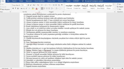 5-6-7-8. Sınıf Fen Bilimleri Proje ve Performans Konuları