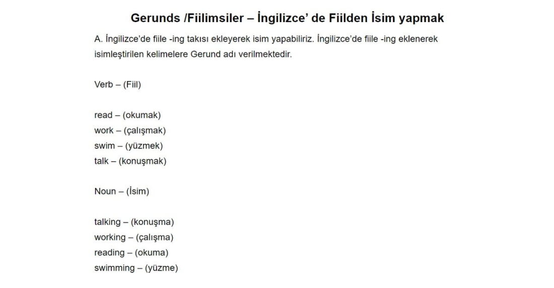 Gerunds / Fiilimsiler