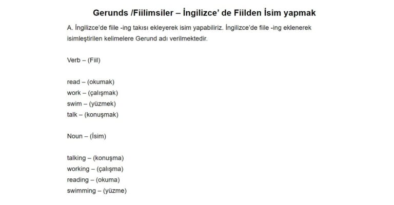 Gerunds / Fiilimsiler