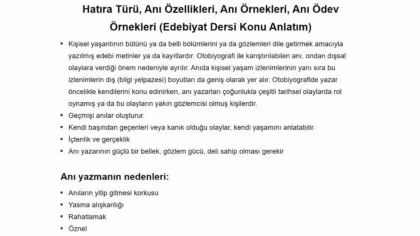 Hatıra Türü – Anı Özellikleri ve Ödev Örnekleri