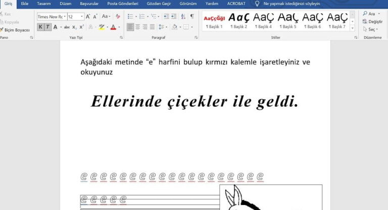 İçi Boş Harfleri Boyama: 1. Sınıf İlkokuma İçin Word Etkinlikleri