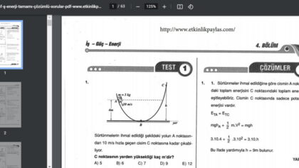 İş Güç Enerji Çözümlü Sorular – PDF – 10. Sınıf