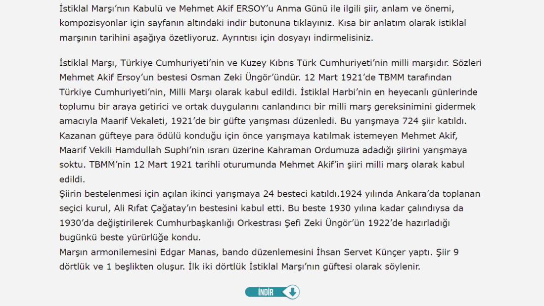 İstiklal Marşı’nın Kabulü ve Mehmet Akif ERSOY’u Anma Günü