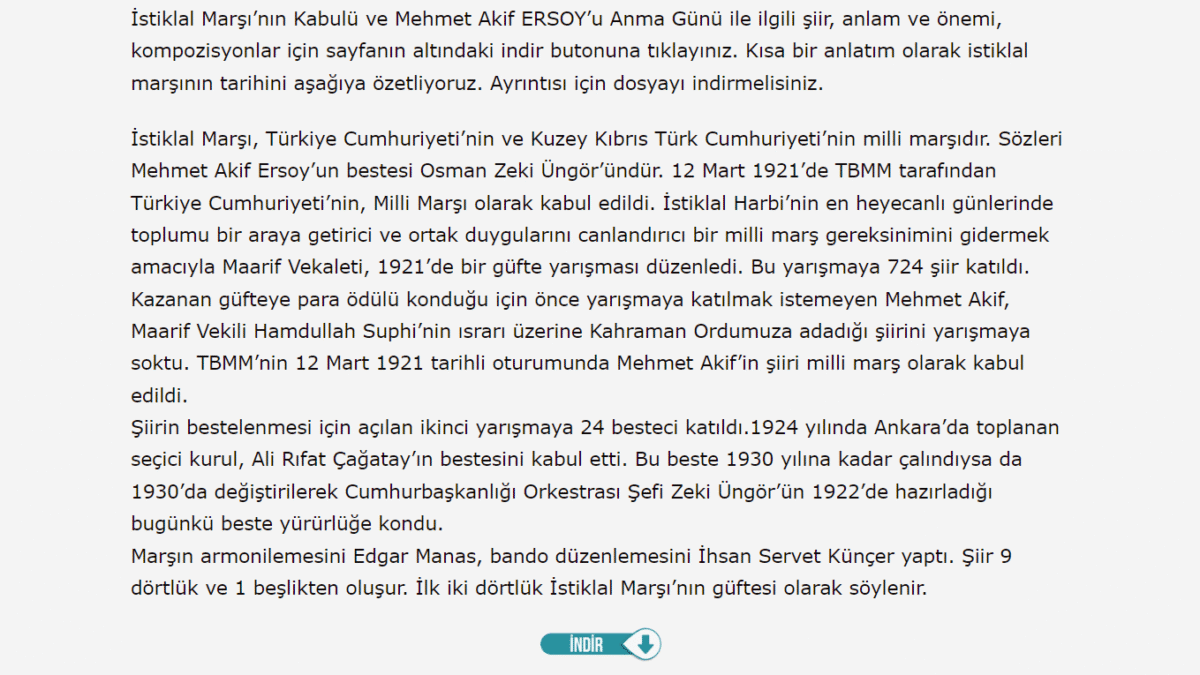 İstiklal Marşı’nın Kabulü ve Mehmet Akif ERSOY’u Anma Günü