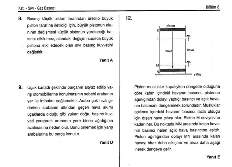 Katı – Sıvı – Gaz Basıncı Çözümlü Sorular – PDF
