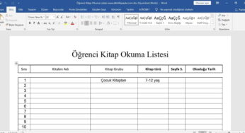Kitap Okuma Listesi / Çizelgesi – Sınıf Kitap Okuma Formu