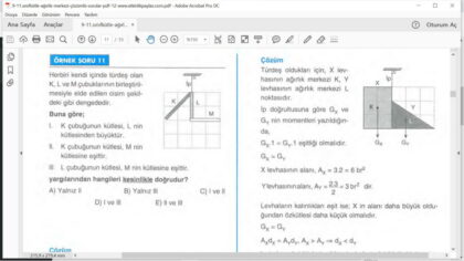 Kütle ve Ağırlık Merkezi Çözümlü Soruları – PDF