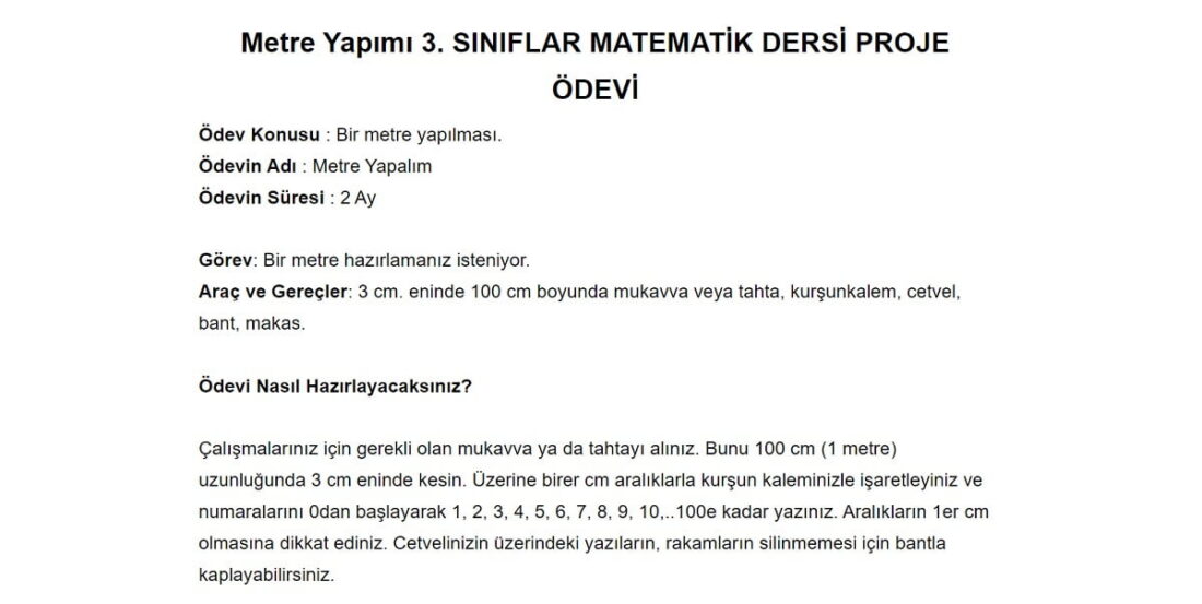 Metre Yapımı – Matematik Proje Ödevi: Adım Adım Uygulama Rehberi