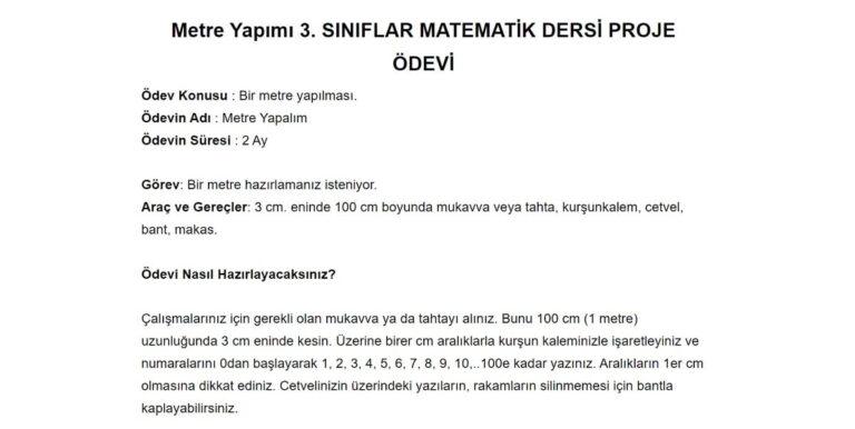 Metre Yapımı – Matematik Proje Ödevi: Adım Adım Uygulama Rehberi