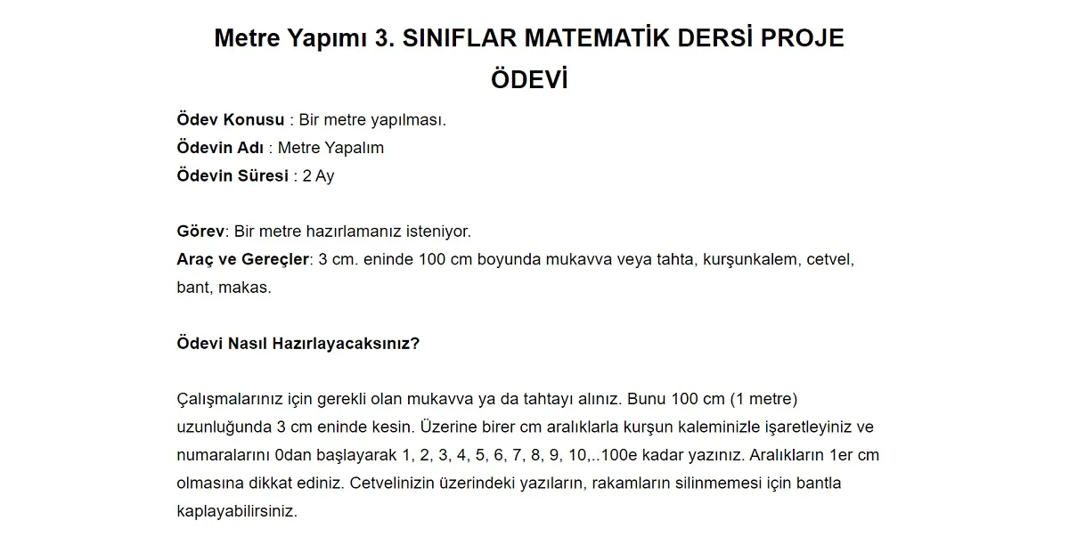 Metre Yapımı – Matematik Proje Ödevi